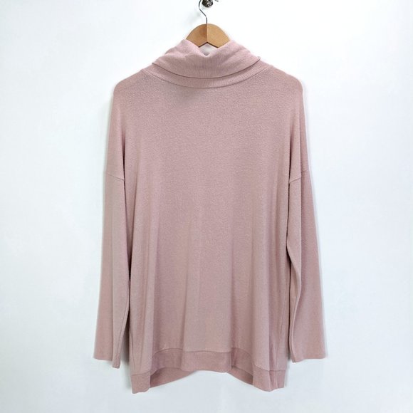 Gibson Size L Womens Cozy Turtleneck Sweater New Tunic Split Faux Wrap Back Pink - Picture 1 of 11